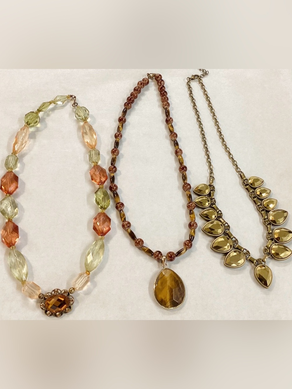 Gold-Tone Brown Beaded Pendant Necklace - Women Jewelry Set
